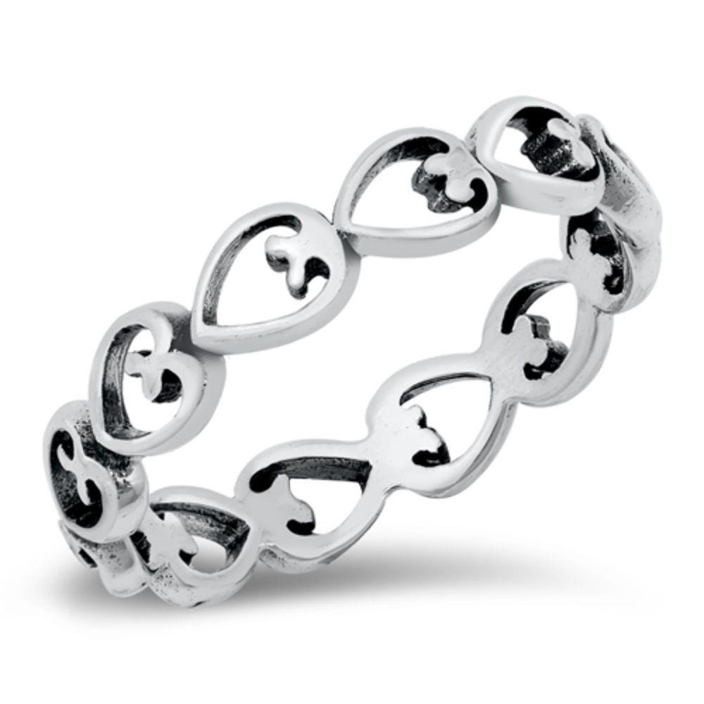 Sterling Silver Oxidized Hearts Ring