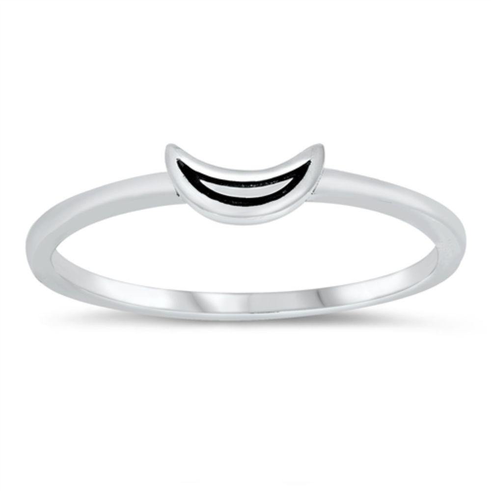 Sterling Silver Rhodium Plated Crescent Moon Ring