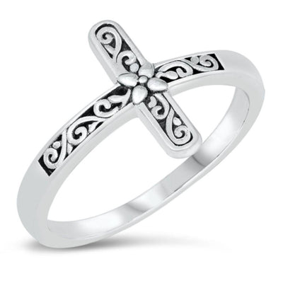 Sterling Silver Oxidized Filigree Cross Ring - silverdepot