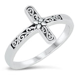 Sterling Silver Oxidized Filigree Cross Ring