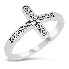 Sterling Silver Oxidized Filigree Cross Ring