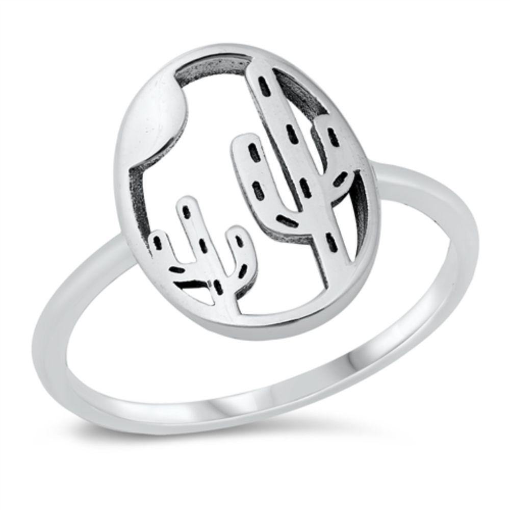 Sterling Silver Oxidized Cactus Ring