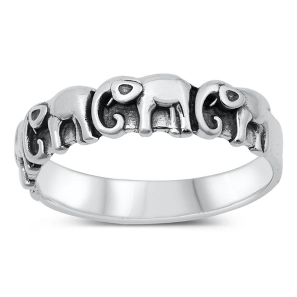 Sterling Silver Oxidized Lucky Elephants Ring