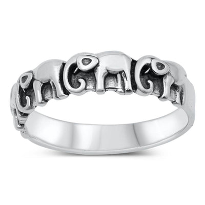 Sterling Silver Oxidized Lucky Elephants Ring - silverdepot