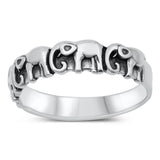 Sterling Silver Oxidized Lucky Elephants Ring