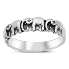 Sterling Silver Oxidized Lucky Elephants Ring