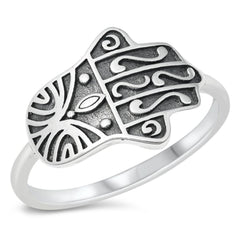 Sterling Silver Oxidized Sideways Hamsa Ring