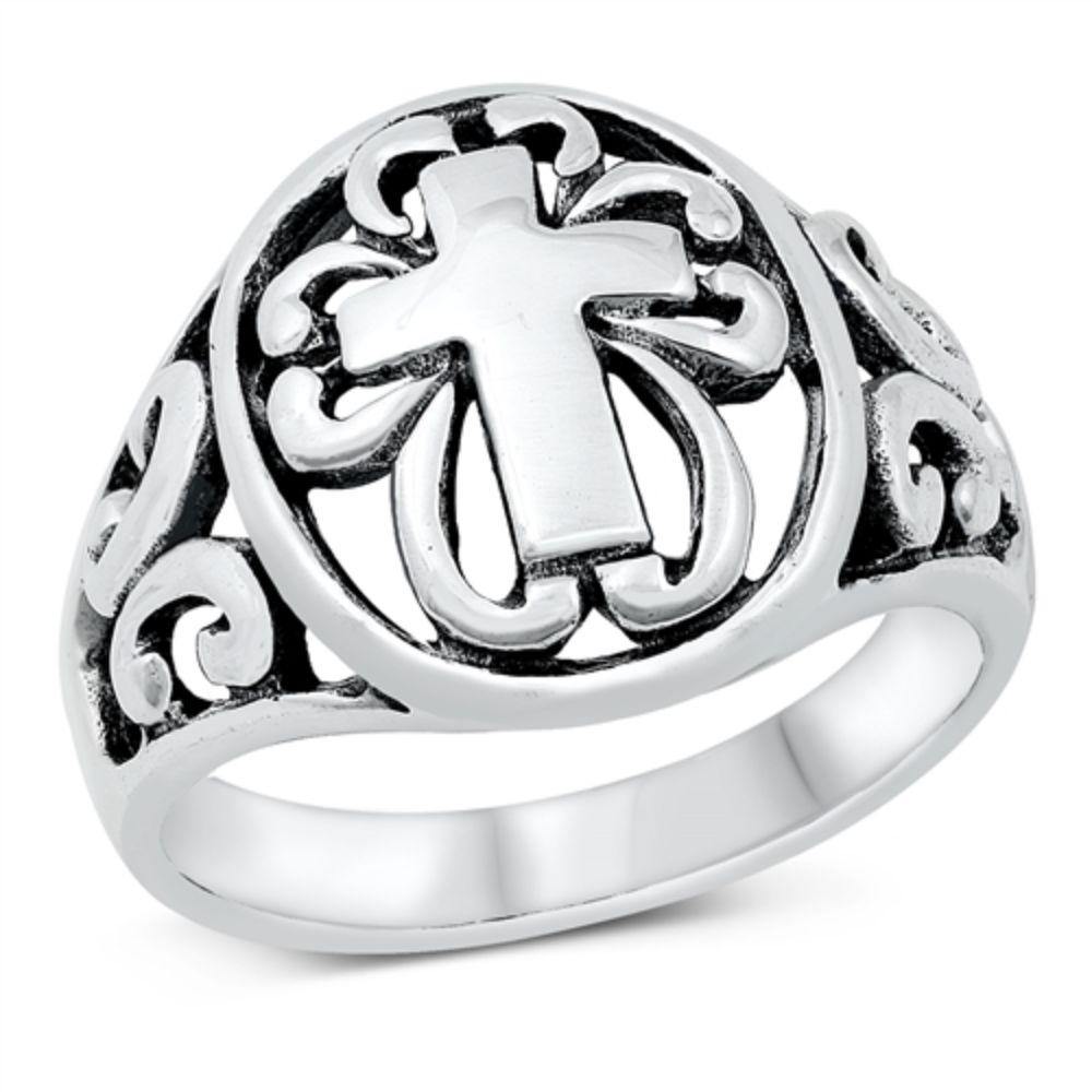 Sterling Silver Oxidized Cross Ring