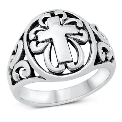 Sterling Silver Oxidized Cross Ring - silverdepot