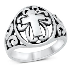 Sterling Silver Oxidized Cross Ring