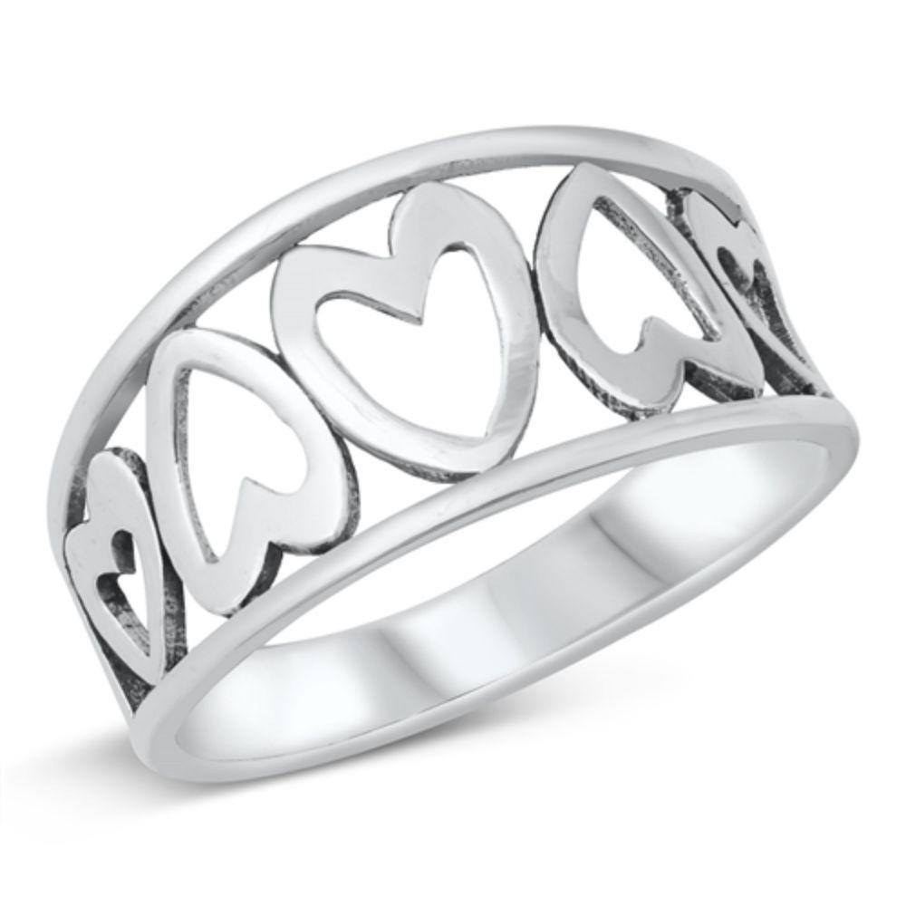 Sterling Silver Oxidized Hearts Ring