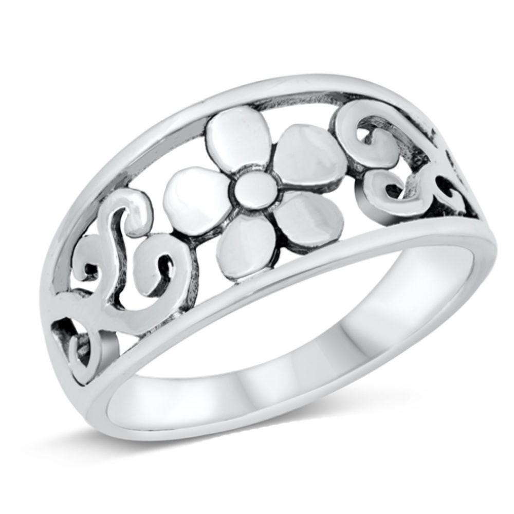 Sterling Silver Oxidized Flower Filigree Ring