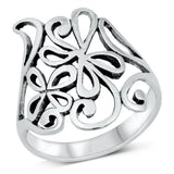 Sterling Silver Oxidized Abstract Flowers Ring