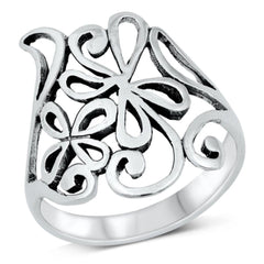 Sterling Silver Oxidized Abstract Flowers Ring