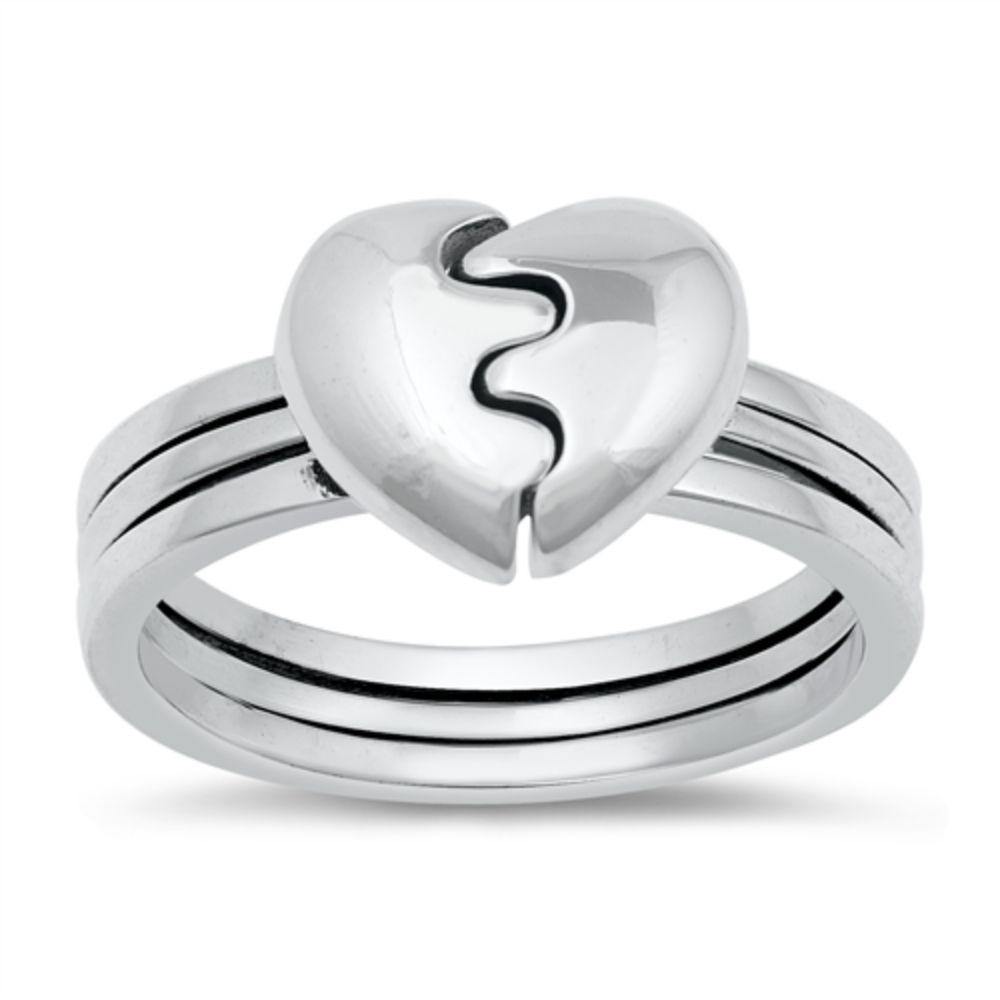 Sterling Silver Oxidized Heart Puzzle Ring
