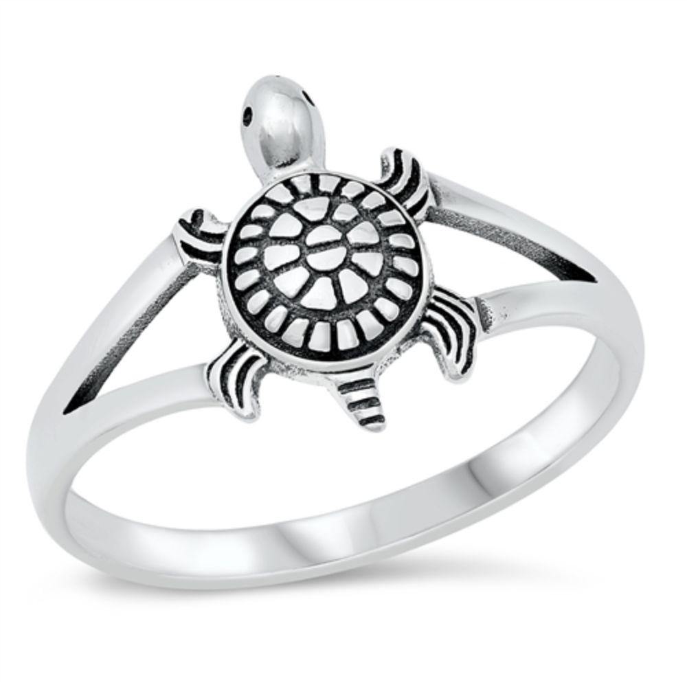 Sterling Silver Oxidized 12mm Turtle Ring