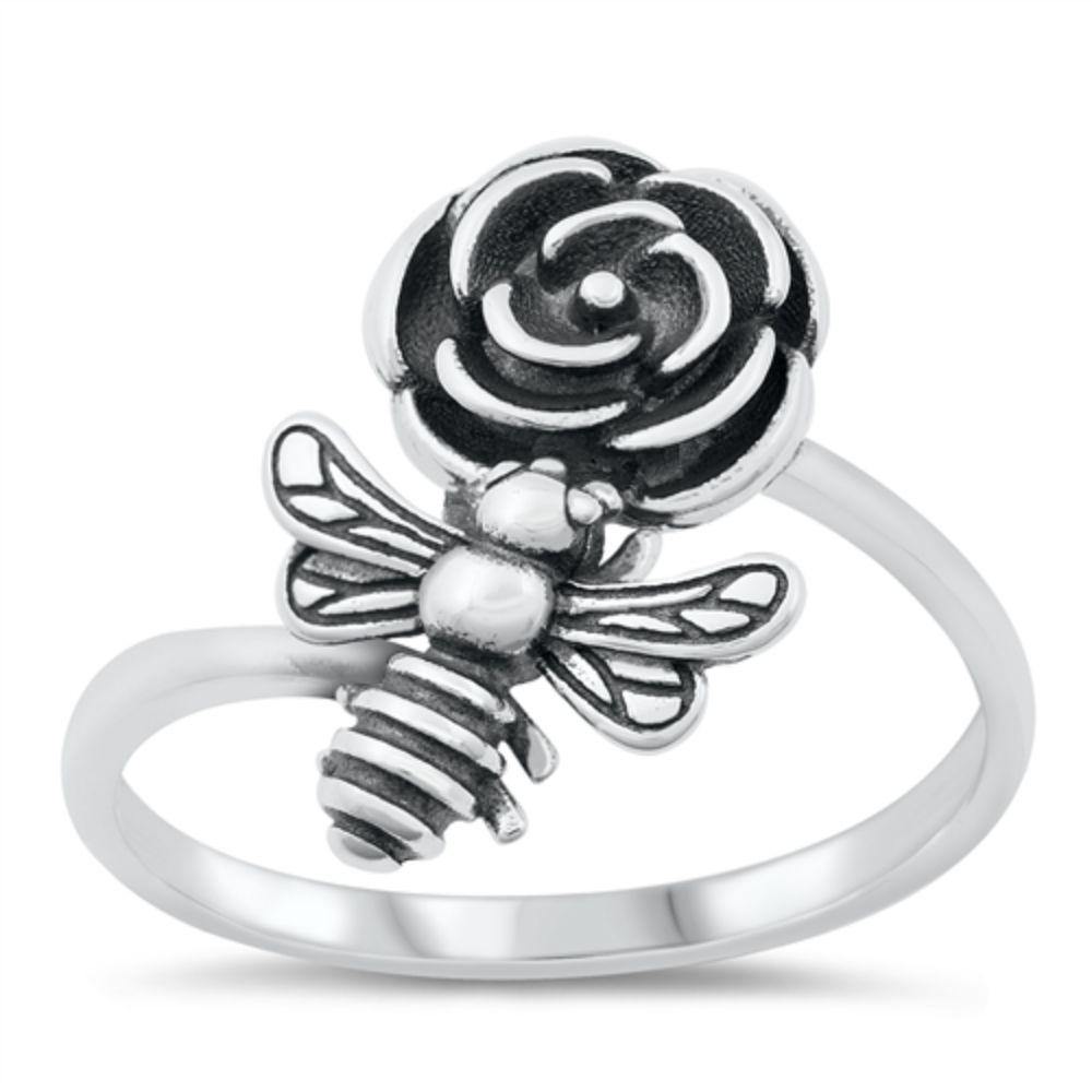 Sterling Silver Bee and Flower Ring