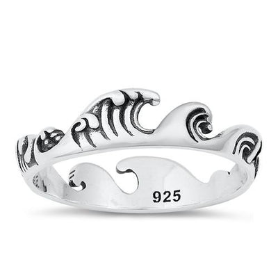 Sterling Silver Oxidized Ocean Waves Ring