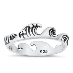 Sterling Silver Oxidized Ocean Waves Ring