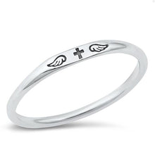 Load image into Gallery viewer, Sterling Silver Oxidized Cross and Wings Ring