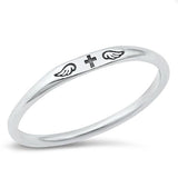 Sterling Silver Oxidized Cross and Wings Ring