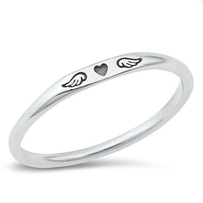 Sterling Silver Oxidized Heart and Wings Ring