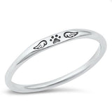 Sterling Silver Oxidized Paw Print and Wings Ring