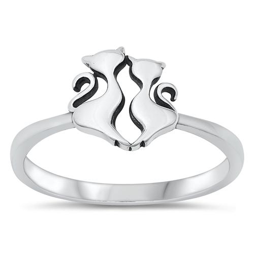 Sterling Silver Oxidized Cats Ring