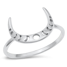 Load image into Gallery viewer, Sterling Silver Rhodium Plated Crescent Moon Phases Ring