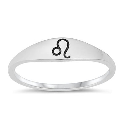Sterling Silver Oxidized Leo Zodiac Ring