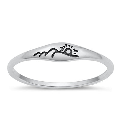 Sterling Silver Oxidized Sun and Mountains Ring