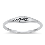 Sterling Silver Oxidized Sun and Mountains Ring