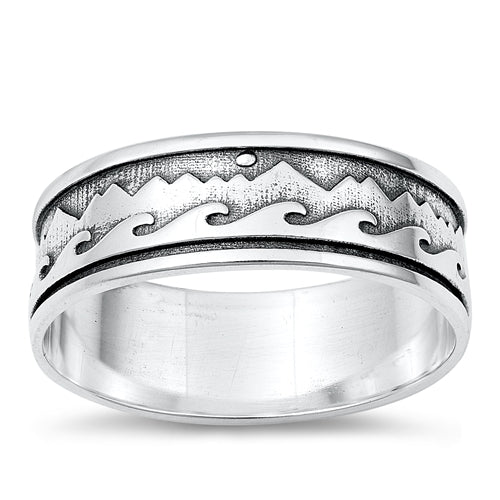Sterling Silver Oxidized Mountains and Waves Ring