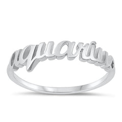 Sterling Silver Rhodium Plated Aquarius Zodiac Ring