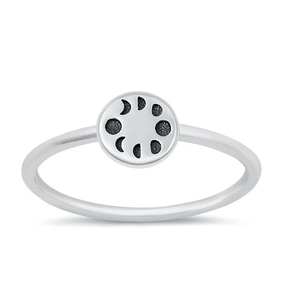 Sterling Silver Oxidized Round Moon Phases Ring