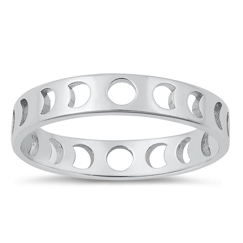 Sterling Silver Rhodium Plated Moon Phases Ring