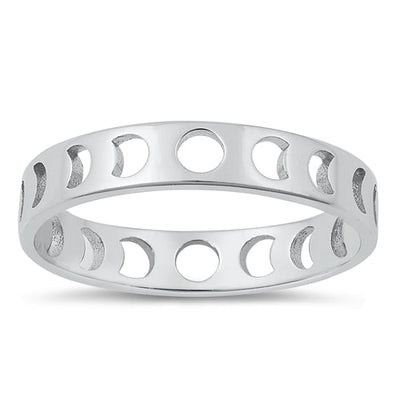 Sterling Silver Rhodium Plated Moon Phases Ring