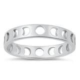 Sterling Silver Rhodium Plated Moon Phases Ring