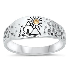 Load image into Gallery viewer, Sterling Silver Oxidized Mountains, Trees, Sun Ring