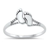 Sterling Silver Oxidized 8.4mm Feet Ring