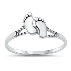 Sterling Silver Oxidized 8.4mm Feet Ring