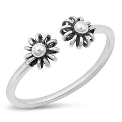 Sterling Silver Oxidized Flowers Ring