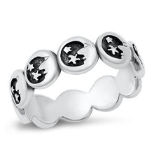 Load image into Gallery viewer, Sterling Silver Oxidized Crescent Moon and Stars Ring