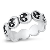 Sterling Silver Oxidized Crescent Moon and Stars Ring