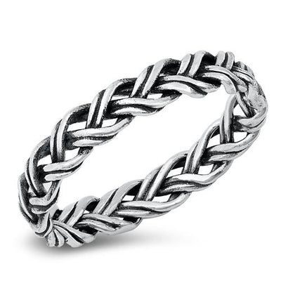 Sterling Silver Oxidized Braid Ring-4.3mm