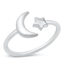 Load image into Gallery viewer, Sterling Silver Oxidized Moon and Star Ring-10mm