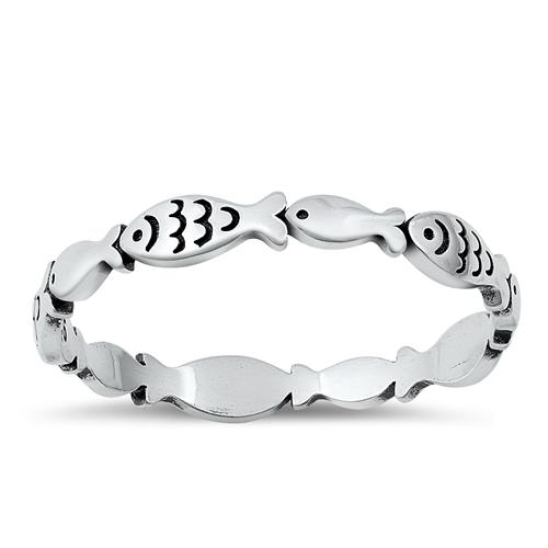 Sterling Silver Oxidized Fish Ring