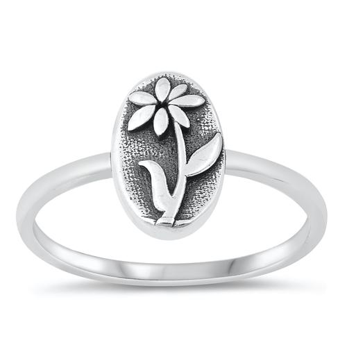 Sterling Silver Oxidized Flower Ring