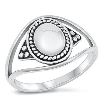 Sterling Silver Oxidized Spring Oval Shape Ring