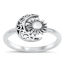 Load image into Gallery viewer, Sterling Silver Oxidized Crescent Moon And Stars Shape Ring